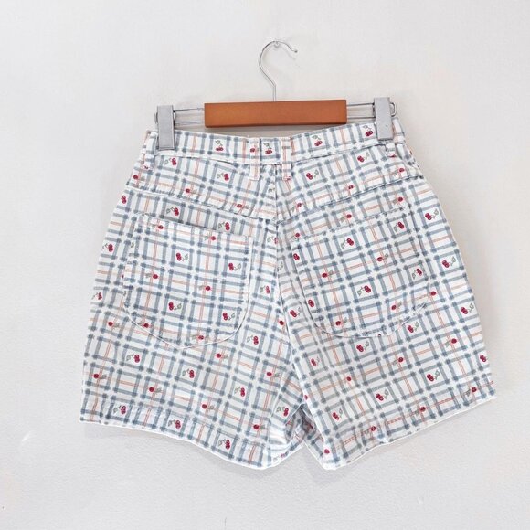 Vintage Plaid + Cherry Patterned High Waisted Heavyweight Cotton Shorts - Picture 4 of 4